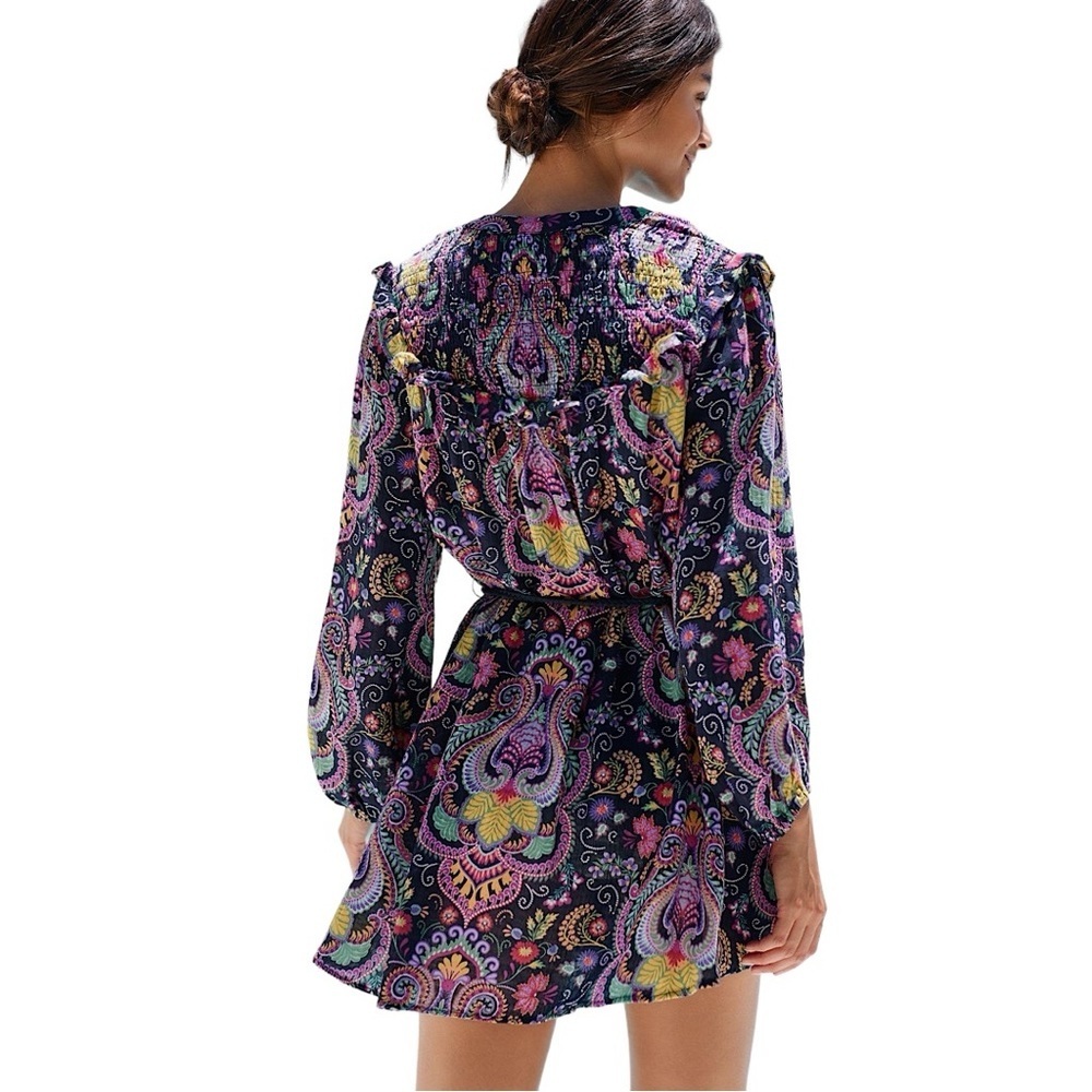 ANTHROPOLOGIE Vibrant Tunisian Paisley Smocked Boho Cover-Up Tunic - Picture 4 of 16